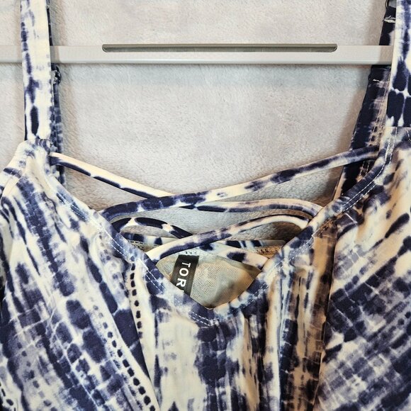 Torrid Swim top Womens 10 (00) Blue Whit tie dye strappy built in bra sexy casua - Picture 2 of 12